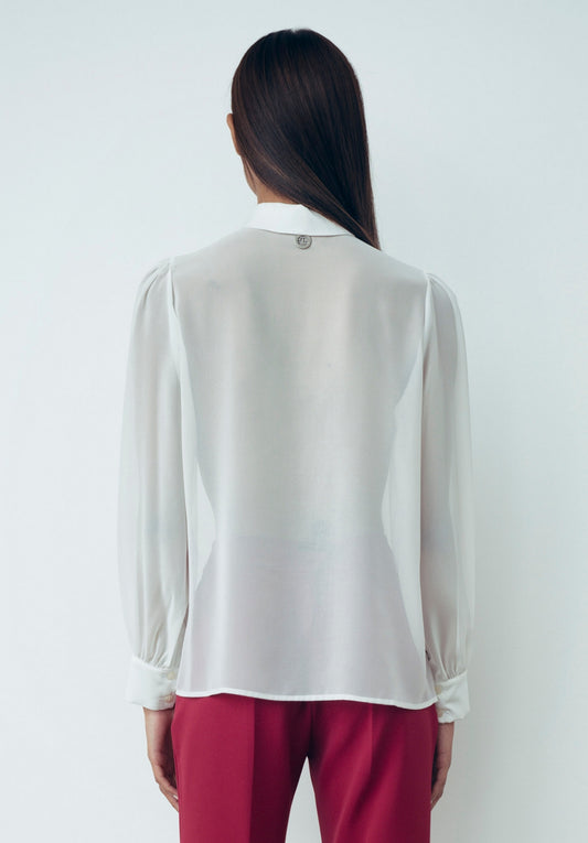 GAELLE PARIS AI24 - Blusa In Raso E Chiffon Offwhite  - GBDP18740