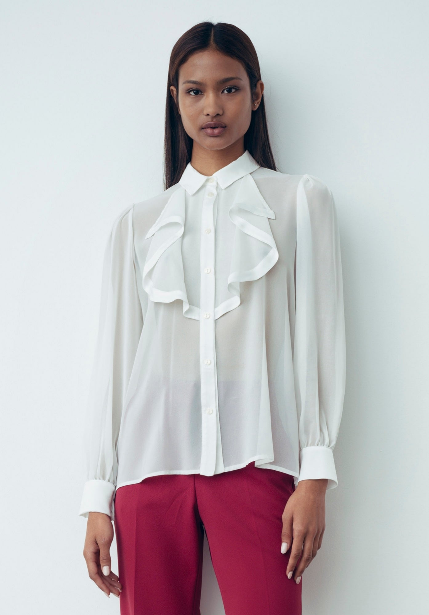 GAELLE PARIS AI24 - Blusa In Raso E Chiffon Offwhite  - GBDP18740