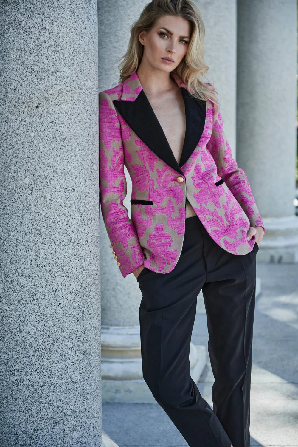 GIACCA THE EXTREME COLLECTION AI24 -  BLAZER A UN BOTTONE REBECKA JACQUARD ROSA - 2157